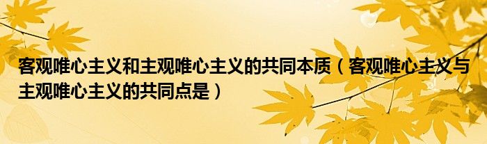 客观唯心主义和主观唯心主义的共同本质（客观唯心主义与主观唯心主义的共同点是）