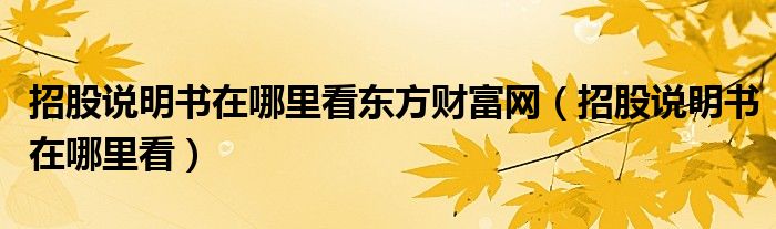 招股说明书在哪里看东方财富网（招股说明书在哪里看）