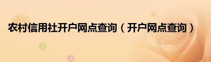 农村信用社开户网点查询（开户网点查询）