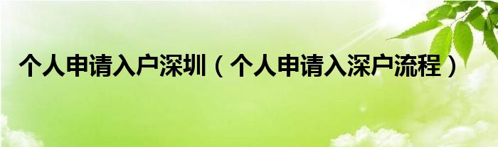 个人申请入户深圳（个人申请入深户流程）