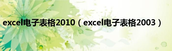 excel电子表格2010（excel电子表格2003）