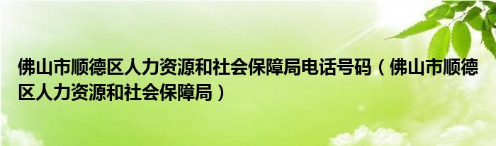 佛山市顺德区人力资源和社会保障局电话号码（佛山市顺德区人力资源和社会保障局）