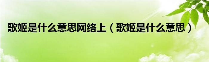 歌姬是什么意思网络上（歌姬是什么意思）