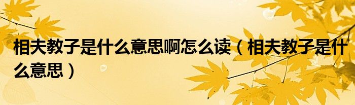 相夫教子是什么意思啊怎么读（相夫教子是什么意思）