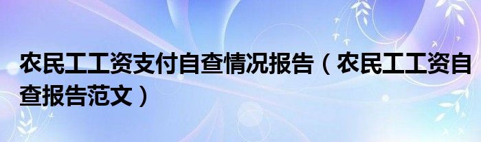 农民工工资支付自查情况报告（农民工工资自查报告范文）