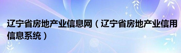 辽宁省房地产业信息网（辽宁省房地产业信用信息系统）