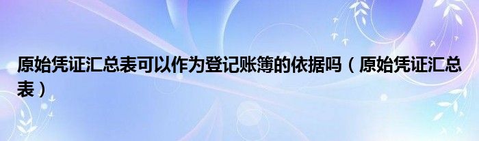 原始凭证汇总表可以作为登记账簿的依据吗（原始凭证汇总表）