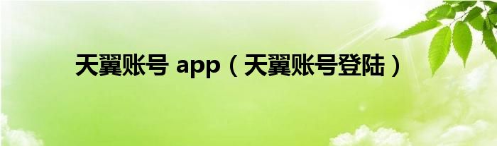 天翼账号 app（天翼账号登陆）