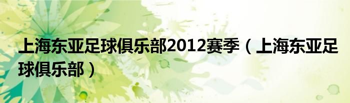 上海东亚足球俱乐部2012赛季（上海东亚足球俱乐部）