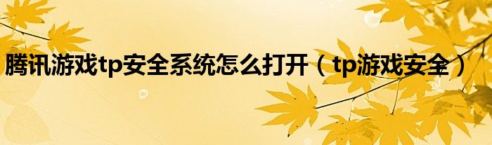 腾讯游戏tp安全系统怎么打开（tp游戏安全）