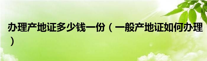 办理产地证多少钱一份（一般产地证如何办理）