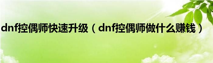 dnf控偶师快速升级（dnf控偶师做什么赚钱）