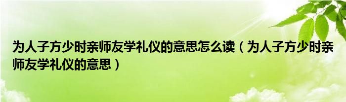 为人子方少时亲师友学礼仪的意思怎么读（为人子方少时亲师友学礼仪的意思）