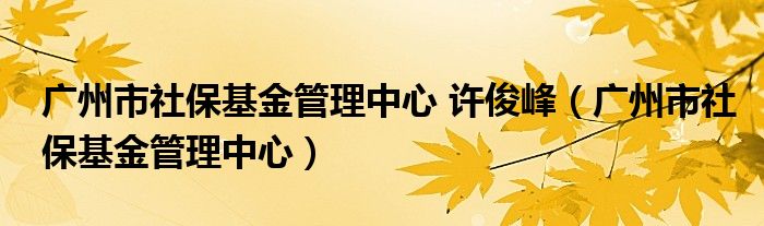 广州市社保基金管理中心 许俊峰（广州市社保基金管理中心）