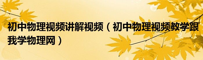 初中物理视频讲解视频（初中物理视频教学跟我学物理网）