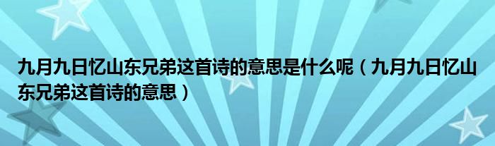 九月九日忆山东兄弟这首诗的意思是什么呢（九月九日忆山东兄弟这首诗的意思）