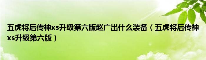 五虎将后传神xs升级第六版赵广出什么装备（五虎将后传神xs升级第六版）