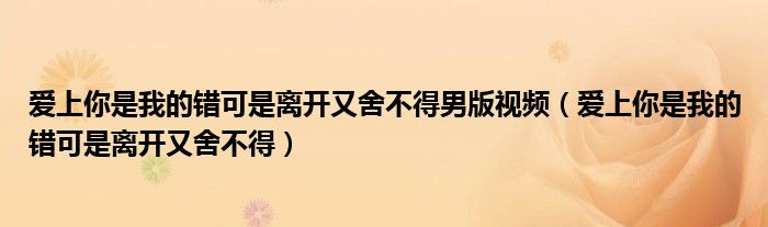 爱上你是我的错可是离开又舍不得男版视频（爱上你是我的错可是离开又舍不得）