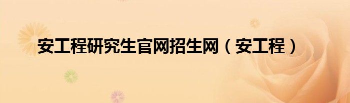 安工程研究生官网招生网（安工程）