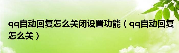 qq自动回复怎么关闭设置功能（qq自动回复怎么关）