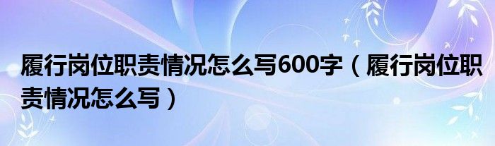 履行岗位职责情况怎么写600字（履行岗位职责情况怎么写）