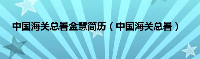 中国海关总暑金慧简历（中国海关总暑）