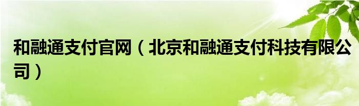 和融通支付官网（北京和融通支付科技有限公司）