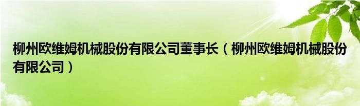 柳州欧维姆机械股份有限公司董事长（柳州欧维姆机械股份有限公司）