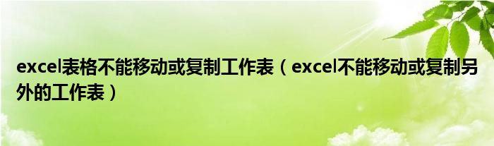 excel表格不能移动或复制工作表（excel不能移动或复制另外的工作表）