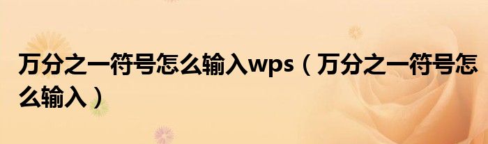 万分之一符号怎么输入wps（万分之一符号怎么输入）