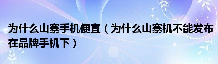 为什么山寨手机便宜（为什么山寨机不能发布在品牌手机下）