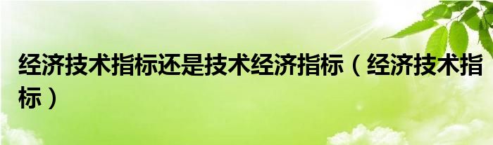 经济技术指标还是技术经济指标（经济技术指标）