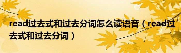 read过去式和过去分词怎么读语音（read过去式和过去分词）