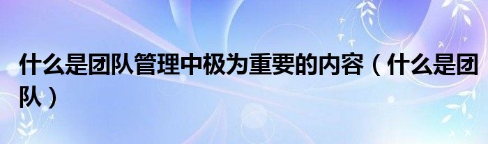 什么是团队管理中极为重要的内容（什么是团队）