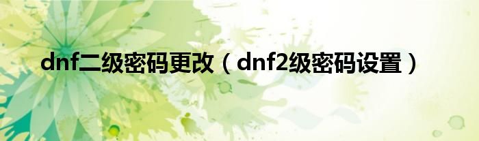 dnf二级密码更改（dnf2级密码设置）