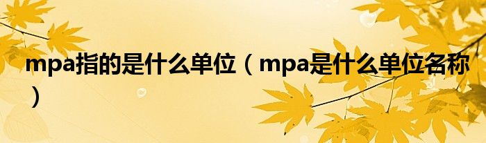 mpa指的是什么单位（mpa是什么单位名称）