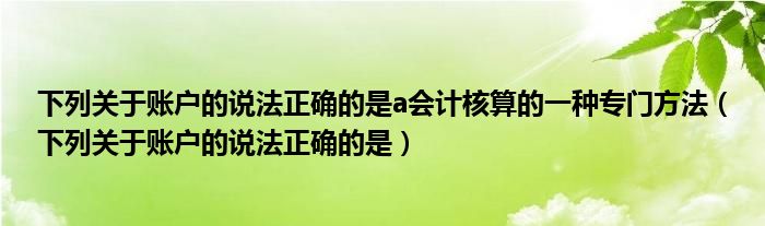 下列关于账户的说法正确的是a会计核算的一种专门方法（下列关于账户的说法正确的是）