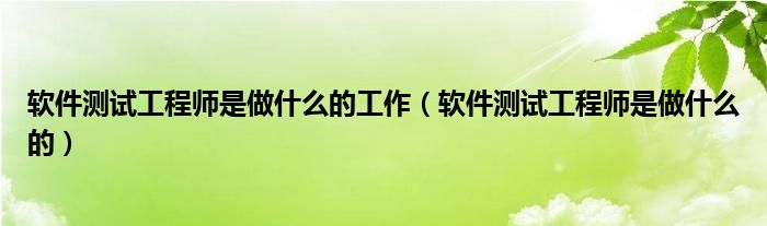 软件测试工程师是做什么的工作（软件测试工程师是做什么的）