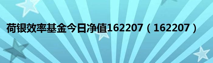 荷银效率基金今日净值162207（162207）