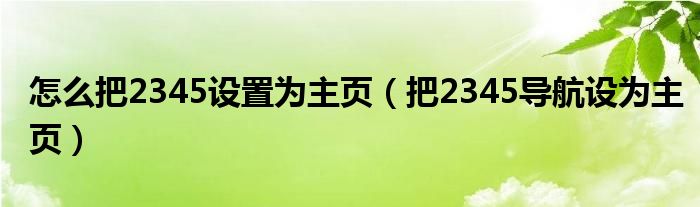 怎么把2345设置为主页（把2345导航设为主页）