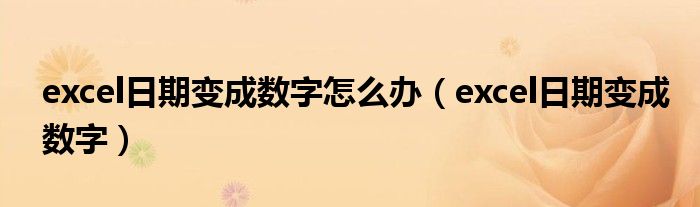 excel日期变成数字怎么办（excel日期变成数字）