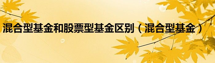 混合型基金和股票型基金区别（混合型基金）