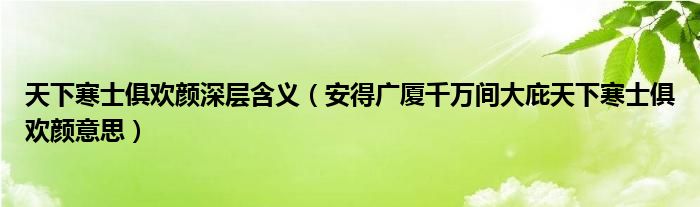 天下寒士俱欢颜深层含义（安得广厦千万间大庇天下寒士俱欢颜意思）