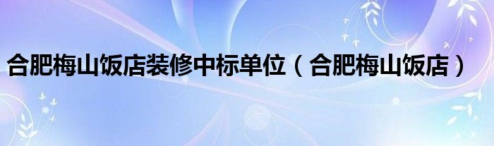 合肥梅山饭店装修中标单位（合肥梅山饭店）