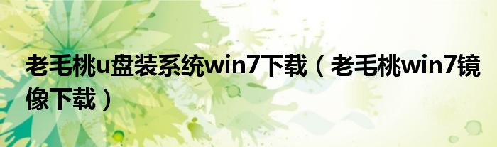 老毛桃u盘装系统win7下载（老毛桃win7镜像下载）