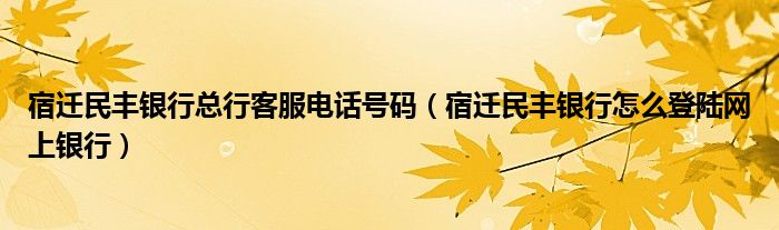 宿迁民丰银行总行客服电话号码（宿迁民丰银行怎么登陆网上银行）