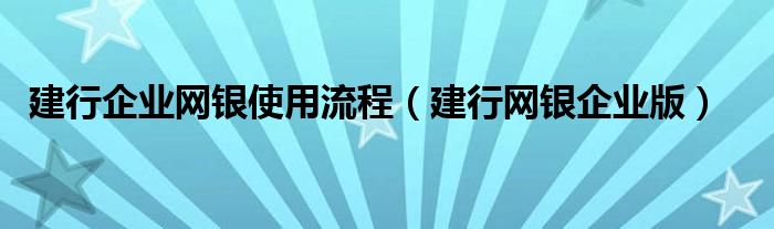 建行企业网银使用流程（建行网银企业版）