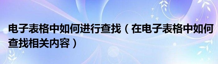 电子表格中如何进行查找（在电子表格中如何查找相关内容）