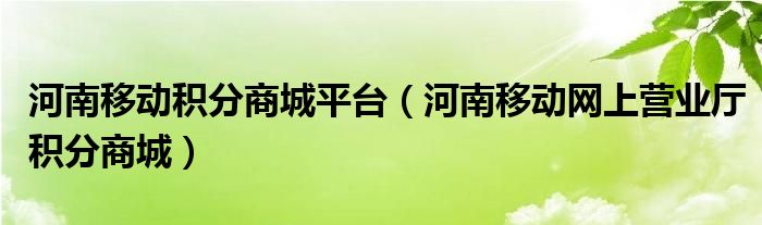 河南移动积分商城平台（河南移动网上营业厅积分商城）