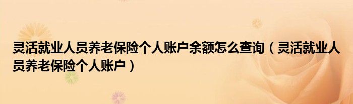 灵活就业人员养老保险个人账户余额怎么查询（灵活就业人员养老保险个人账户）